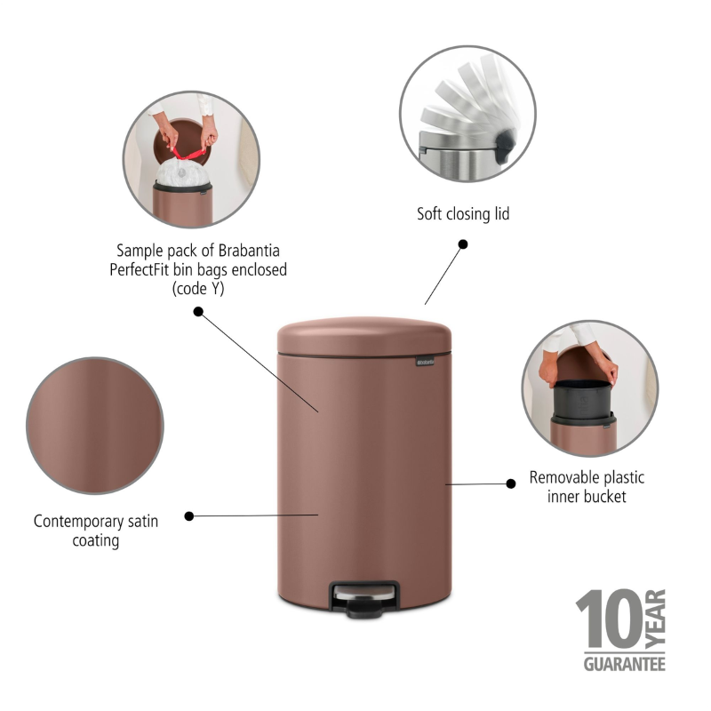 NewIcon Pedal Bin, 20L - Satin Taupe - 8710755234026 Brabantia_ 